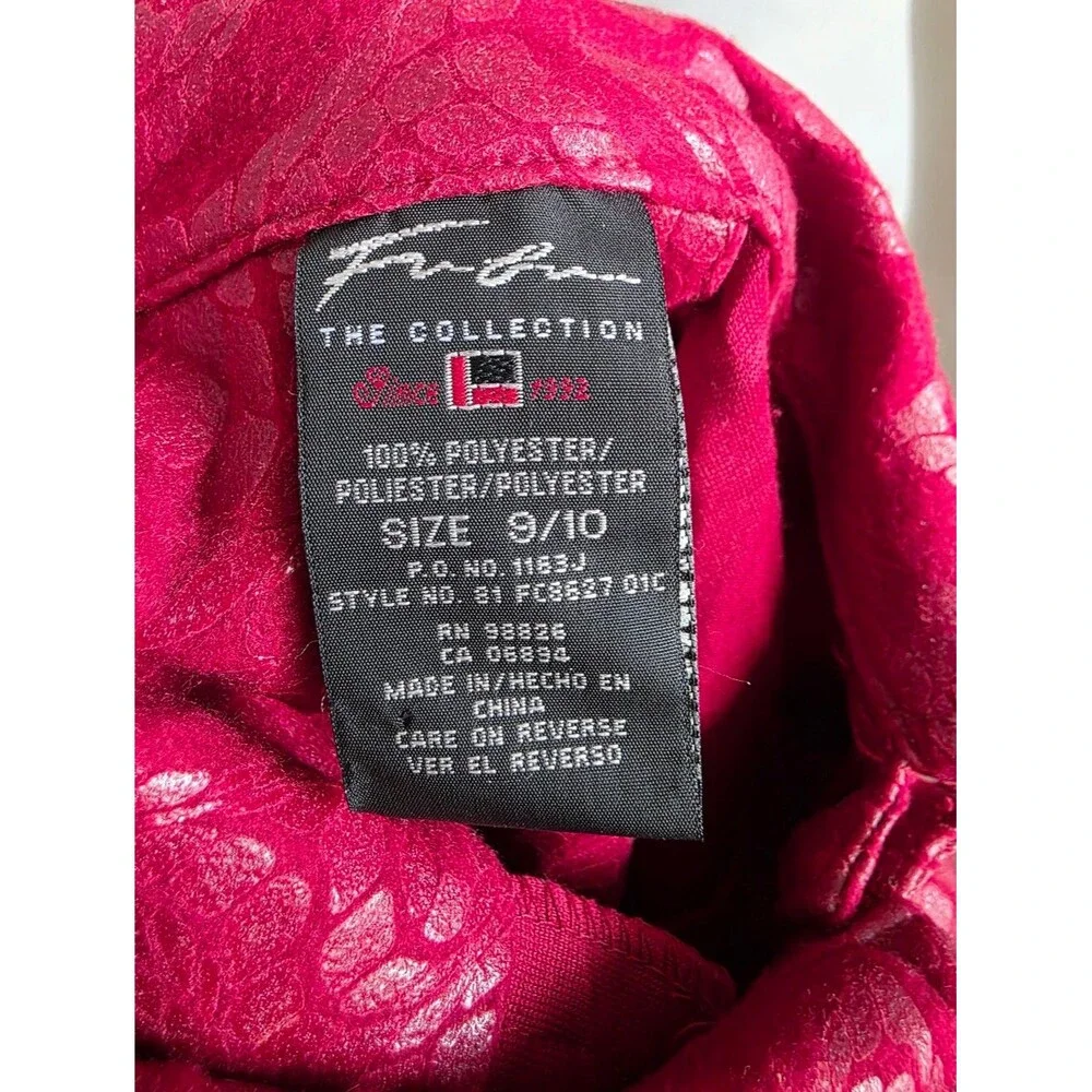 Vtg Fubu Red Faux Leather Textured Print Shine Cropped Jacket Button Up Sz 9/10